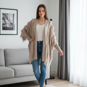 CHASER  Soft Open Knit Cardigan Sweater Boho Style in Light Brown-Med/Large NWT